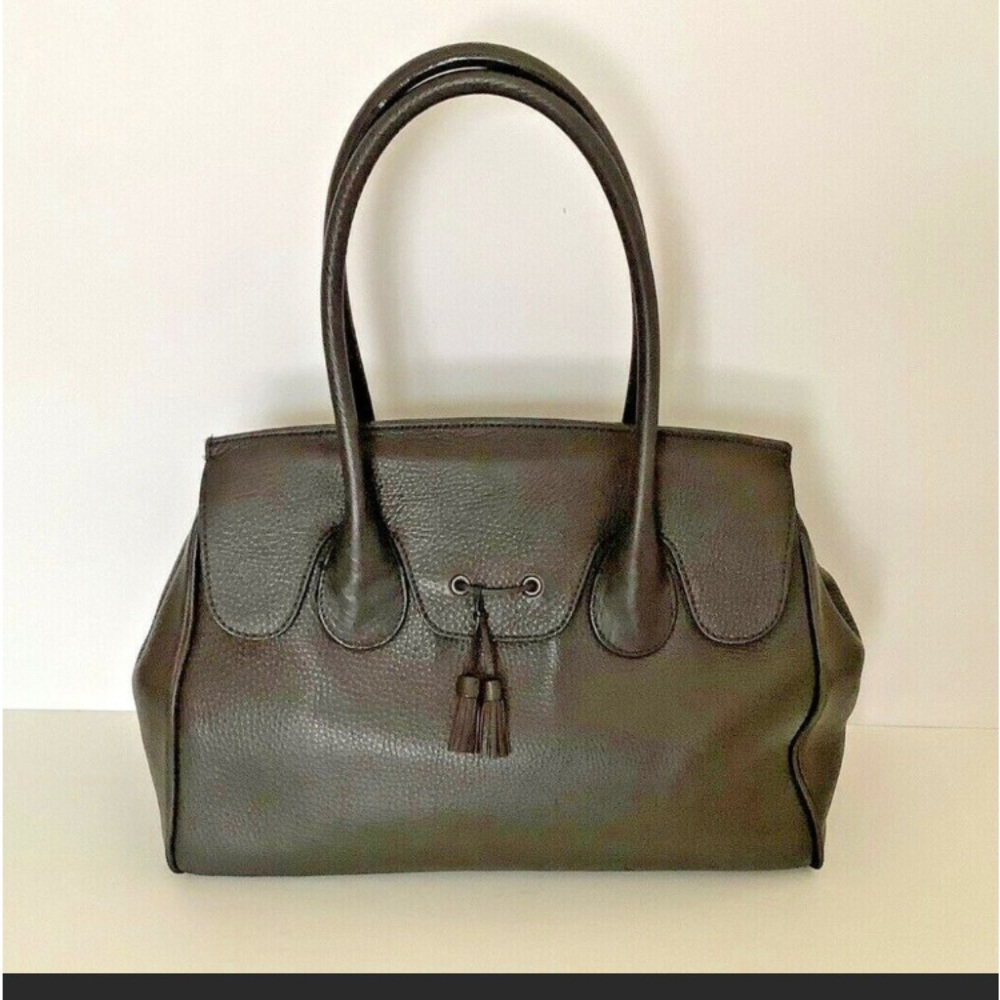 Beautiful Brooks Brothers Black Pebble Leather Satchel Handbag